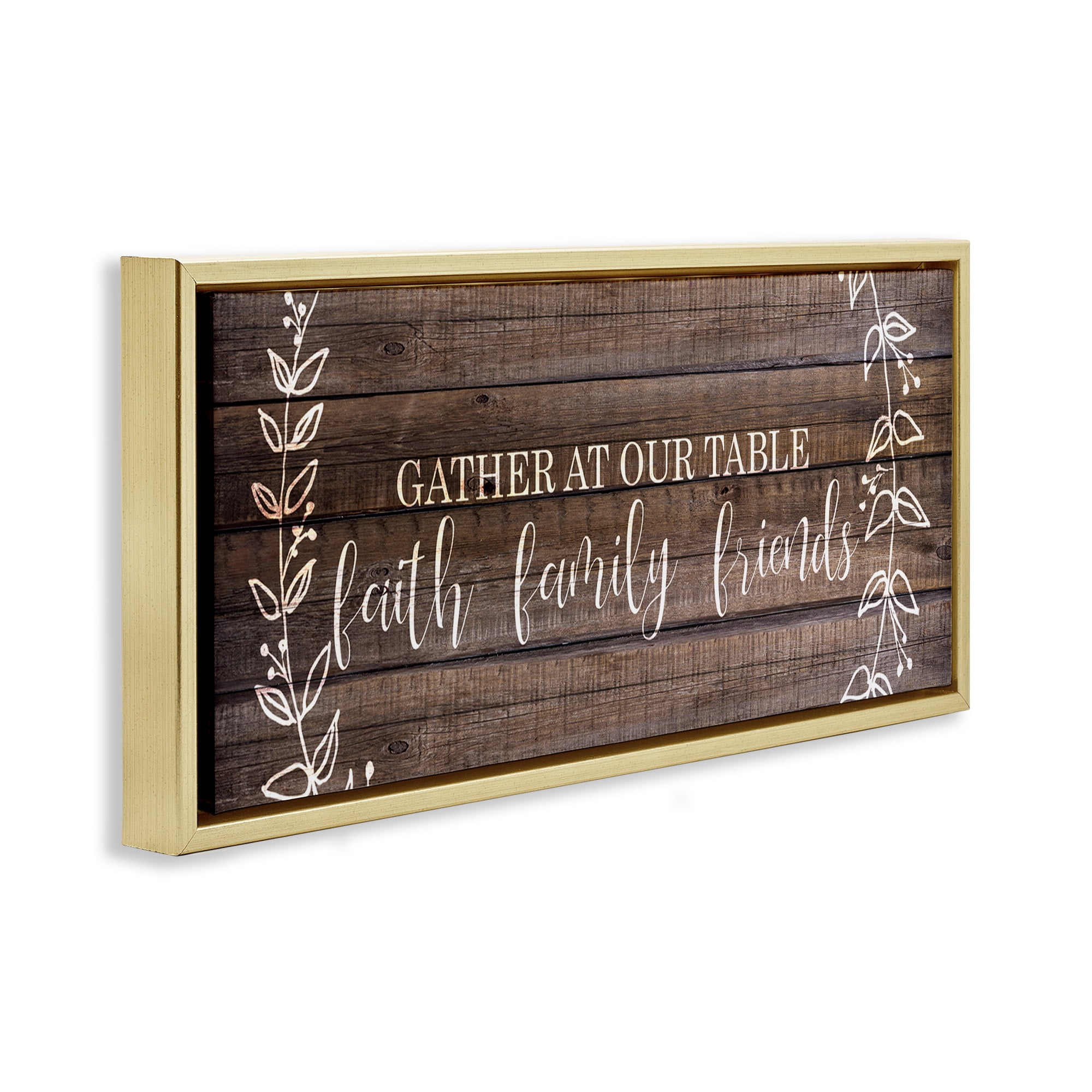 Stupell Industries Faith Family Friends Quote Typography Painting Gold Floater Framed Canvas Art Print Wall Art, 31 x 14