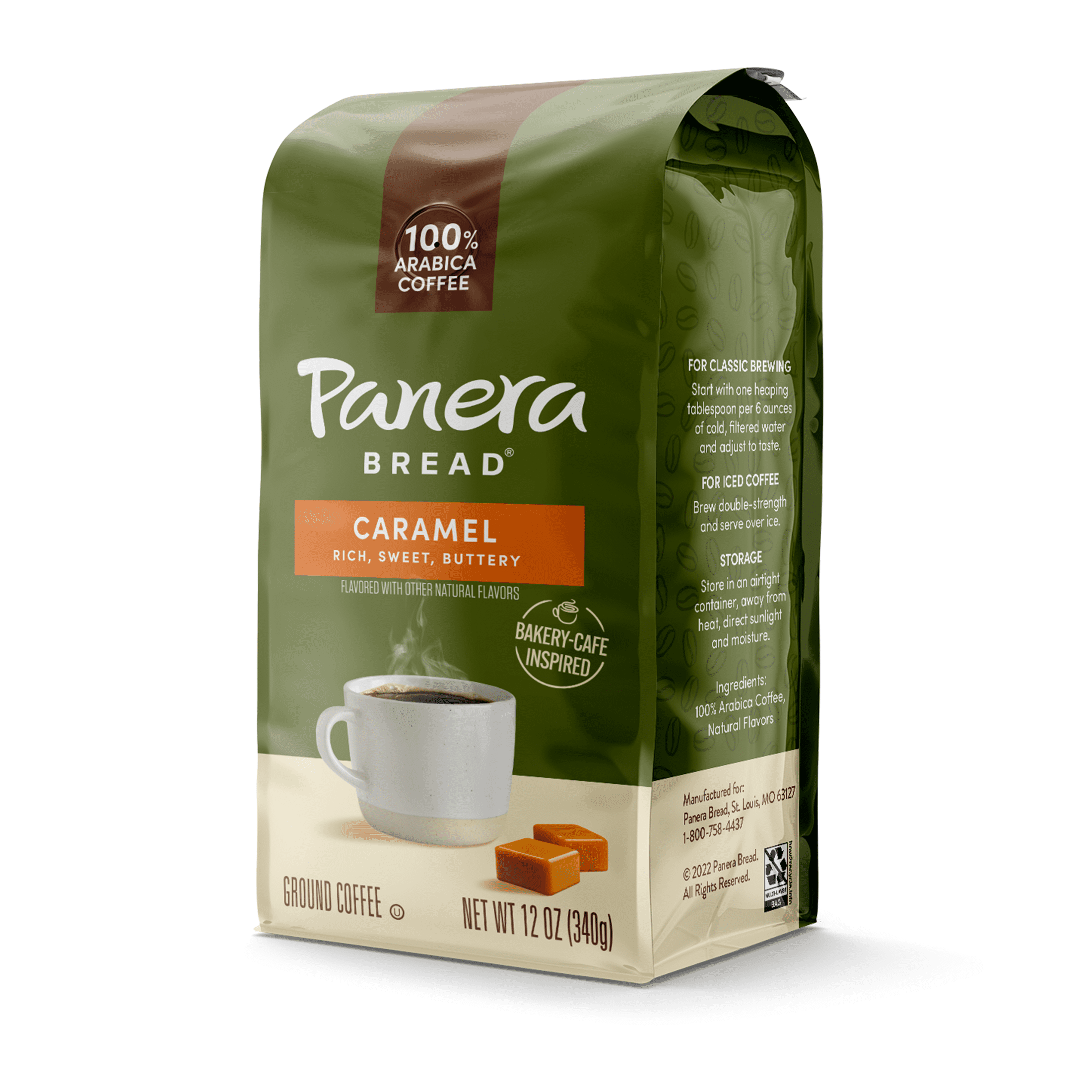Panera Caramel Light Roast, Ground Coffee, Flavored Coffee, Bagged 12oz, Pack of 6