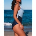 thumbnail image 4 of Women's Sky Blue Color Block One Shoulder Backless One-piece Swimwear, 4 of 21