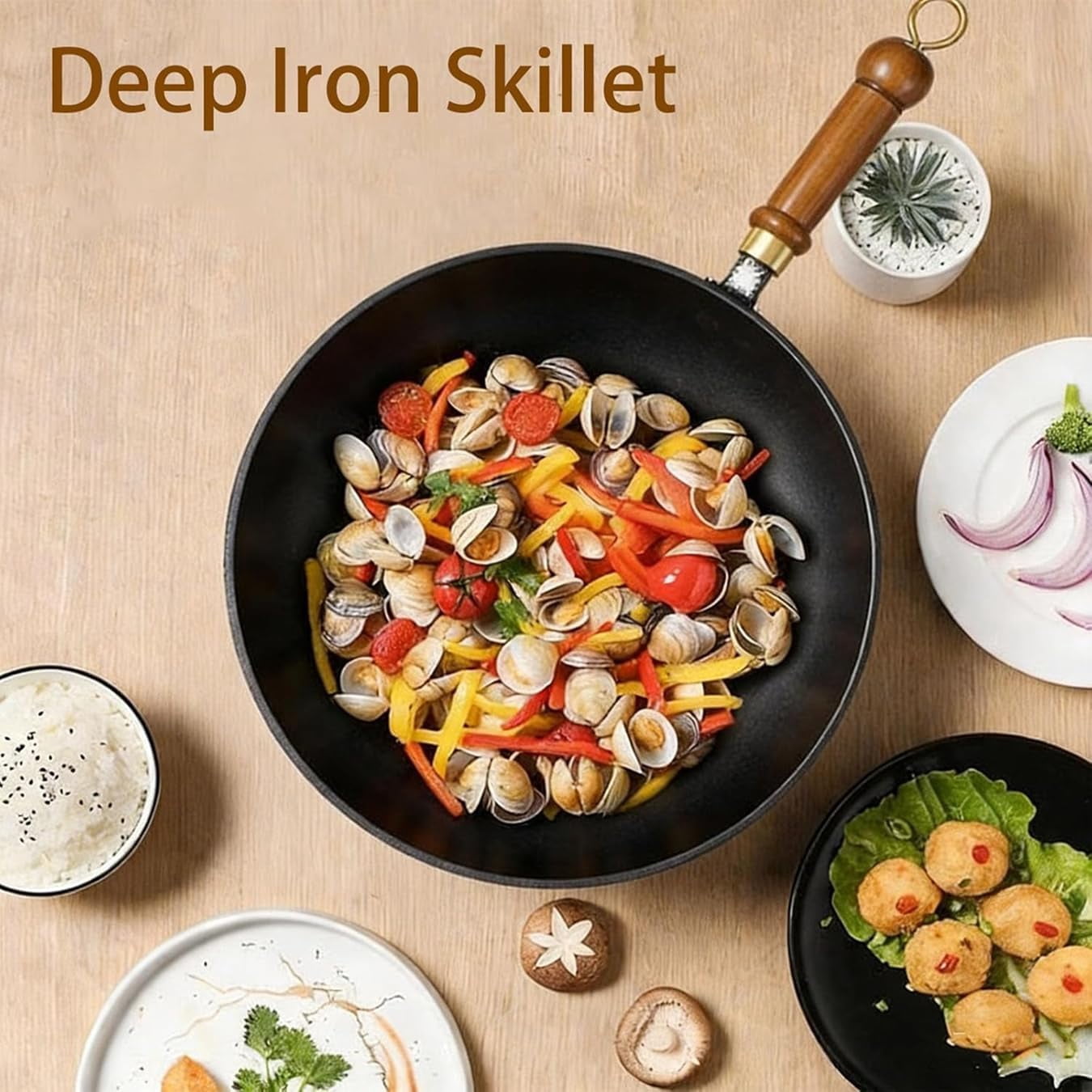 Uncoated Thick Iron Pot, Japanese Iron Pots for Cooking, High Purity Frying Pans, Uncoating Cast Iron Pot with Lid, Hand-Forged Non-Stick Cast Iron Pot, for All Stoves (No lid,11.05in)