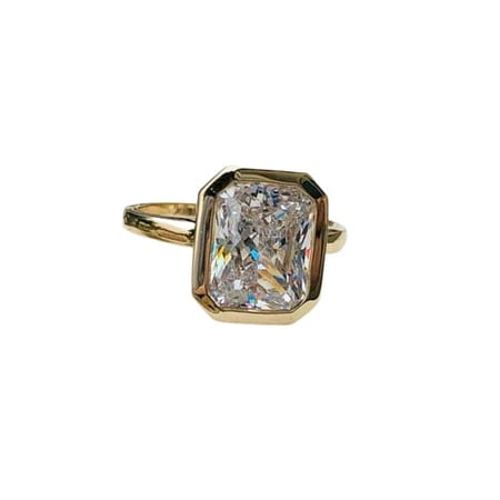 HeartsAndYou 2ct Engagement Ring for Women Radiant Cut Moissanite Bezel Set Solitaire 18k Yellow Gold over Silver