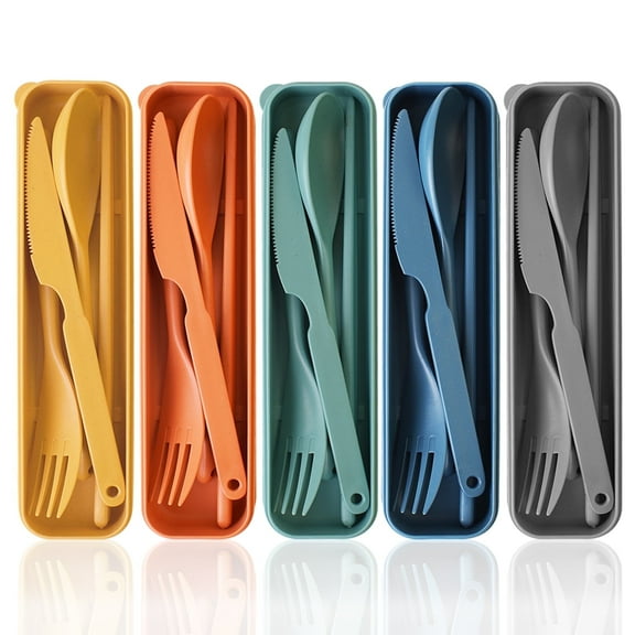 thovorrnl Big Travel Utensils with Case, 5 Sets Reusable Plastic Utensils for Adult Camping Picnic Daily Use