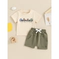thumbnail image 4 of Toddler Baby Boys Summer Outfits 0 6 12 18 24 Months 2T 3T Truck Letter Print Short Sleeve T-Shirts Tops Elastic Waist Shorts 2Pcs Clothes Set, 4 of 9