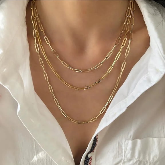 Lordluxury 2025 High Quality Paperclip Chain Necklace Punk Golden Silver Color 14k Yellow Gold Neck Choker Chains For Women Jewelry Gift