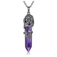 thumbnail image 1 of Hexagonal Healing Crystal Necklace Natural Prism Stone Pendant Flower Wrapped Pointed Quartz Yoga Energy With Chain, 1 of 4