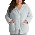 thumbnail image 6 of FAHXNVB Women's Fleece Bed Jacket V Neck Long Sleeves Button Dwon Front Pajama Jacket with Pockets Winter Soft Warm Loungwear,XL,Gray, 6 of 8