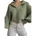 thumbnail image 3 of Women Long Sleeve Sweaters Oversized Stretch Fitted Pullover Sweater Ribbed Solid Color Knit Jumper Tops Green L, 3 of 8