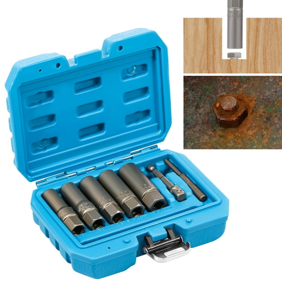 7Pcs Alloy Steel Bolt Extractor Kit Extended Length Nut Remover Socket Tool Labor Saving Socket Wrench Set Ergonomic for Car