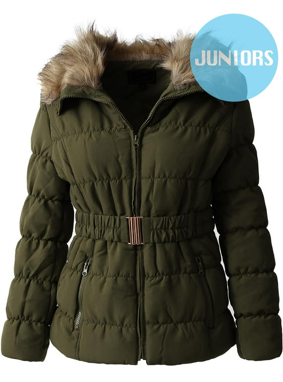 Ma Croix Girls' Fur Quilted Jacket with Belt Coat Outwear Parka