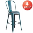 thumbnail image 4 of Commercial Grade 4 Pack 30" High Distressed Kelly Blue-Teal Metal Indoor-Outdoor Barstool with Back, 4 of 9