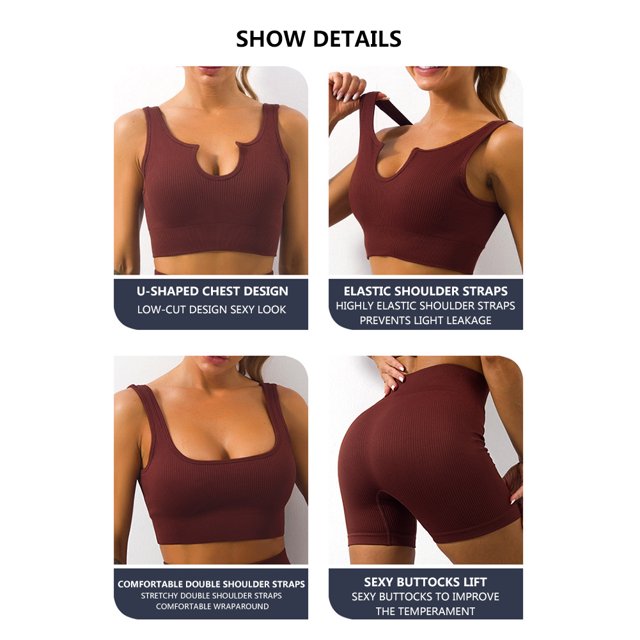 2pcs Set Yoga Bra Shorts Nylon Women Crop Top Legging (M Shoulder Straps Coffee) Likrtyny Para Estrenar