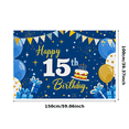thumbnail image 2 of Blue Themed 15th Birthday Backdrop Banner with Balloons Cake Presents and Stars Background Decoration for Birthday Party Photography Props Decor Happy Birthday Supplies, 2 of 7