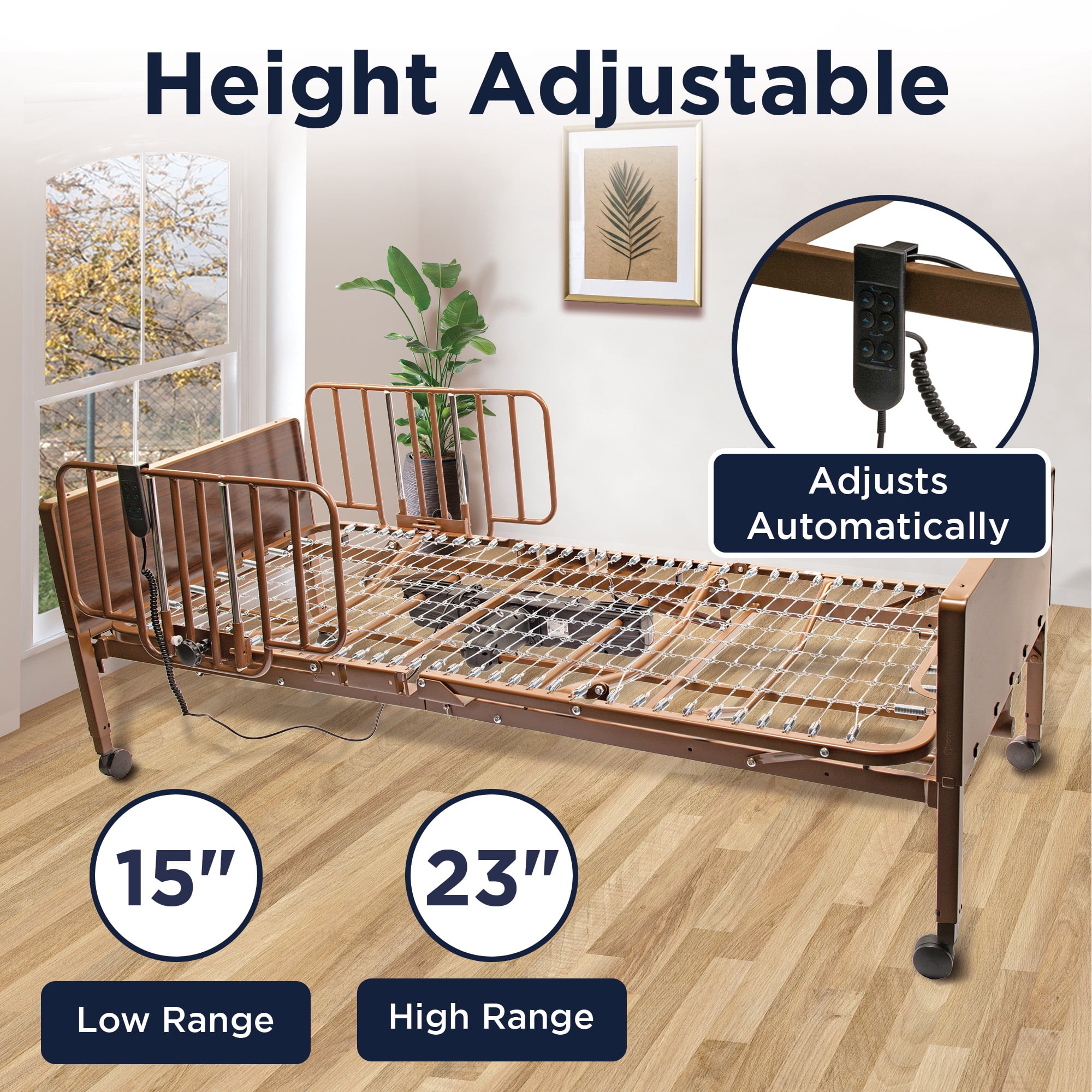 Full Electric Hospital Bed Package (Full Electric Home Hospital Bed Package w/Foam Mattress, Half Rail Set)