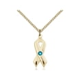 thumbnail image 1 of Gold Filled Cancer Awareness Pendant w/ 3mm December Blue Swarovski Crystal 7/8 X 3/8 inches w/ 18 inch Curb Chain, 1 of 1