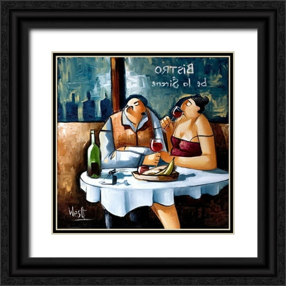 West, Ronald 12x12 Black Ornate Wood Framed with Double Matting Museum Art Print Titled - Dinner for Two