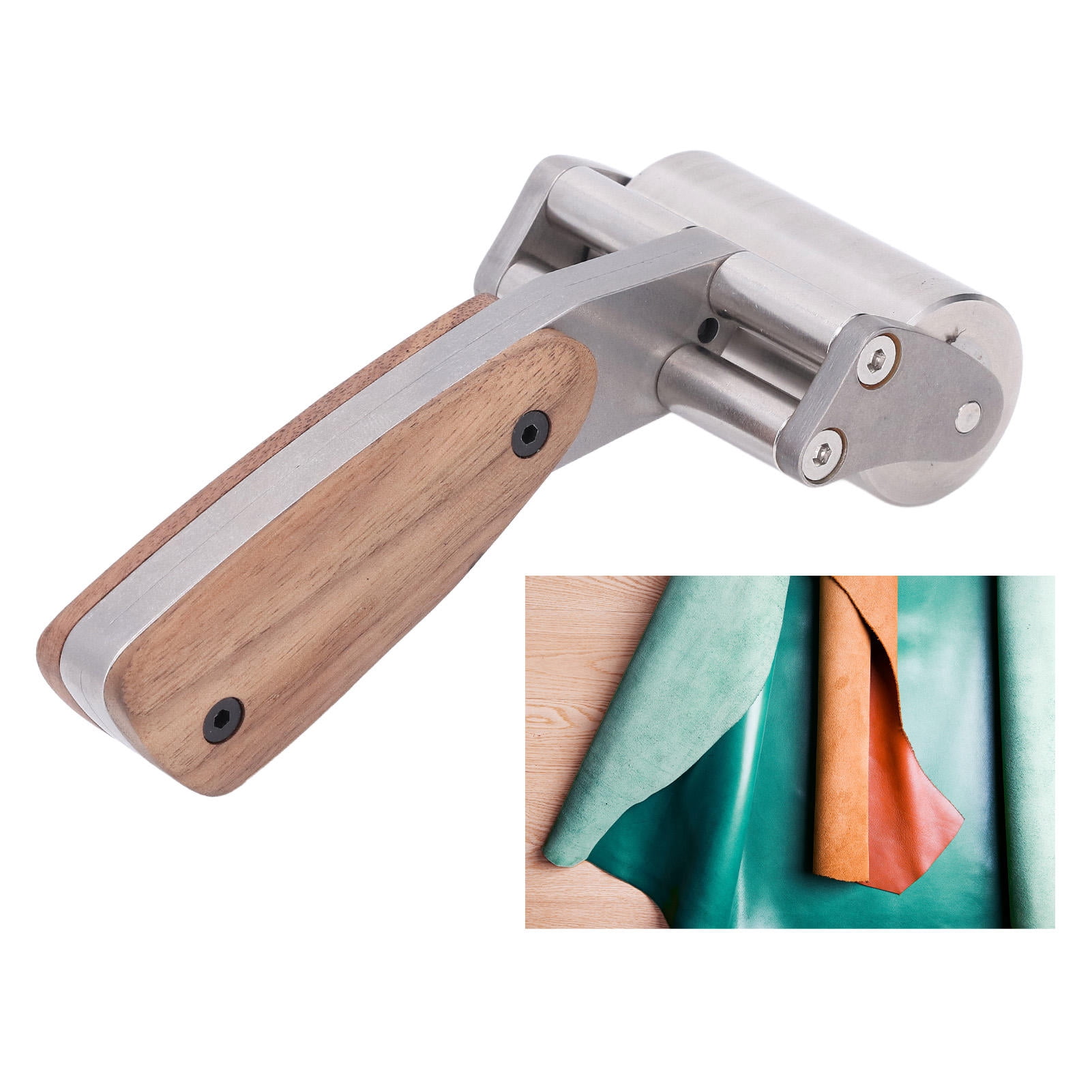 LAZIOEGR Leather Roller Stainless Steel Double Bearing Design Leather Press Edge Seam Roller Tool, Heavy Duty Crafting Accessory for Leather Gluing and Laminating, 7.48 inches / 19 cm Length