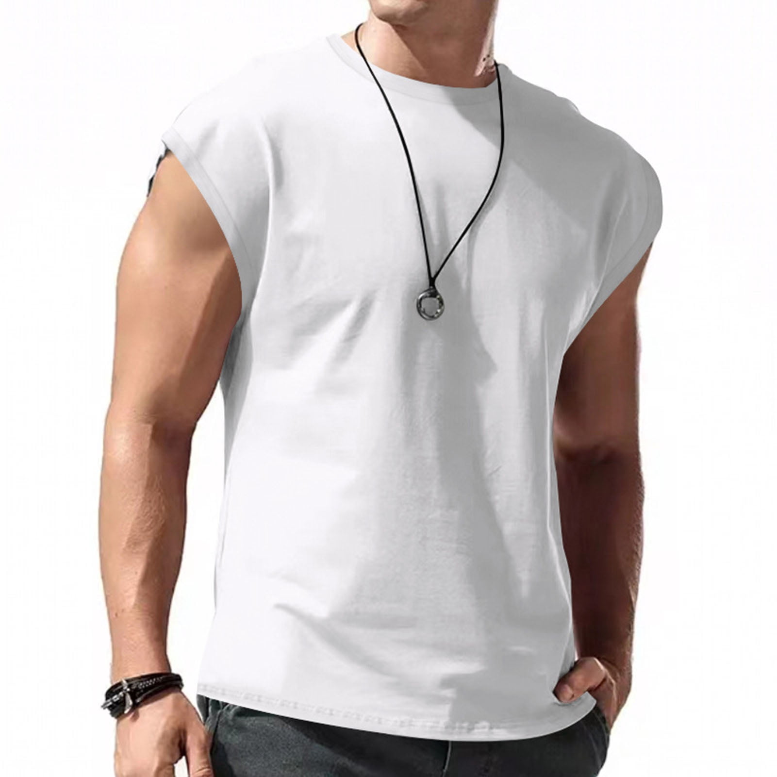 Jkung Men Vest Round Neck Sleeveless Pure Color Summer Sport Vest Quick-Drying Outdoor Running Fitness Tank Tops Daily Wear