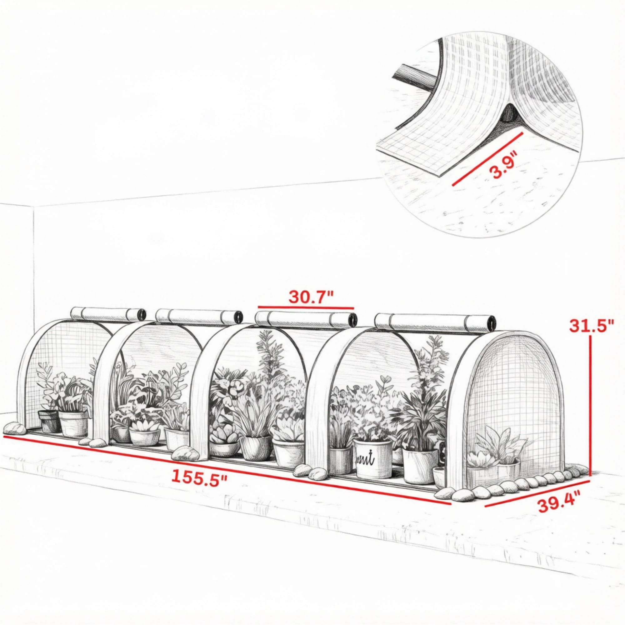 White Portable 13' L x 3' W x 2.5' H Tunnel Greenhouse, Garden Grow Tent with 4 Zipper Doors, Water/UV Protected PE Cover