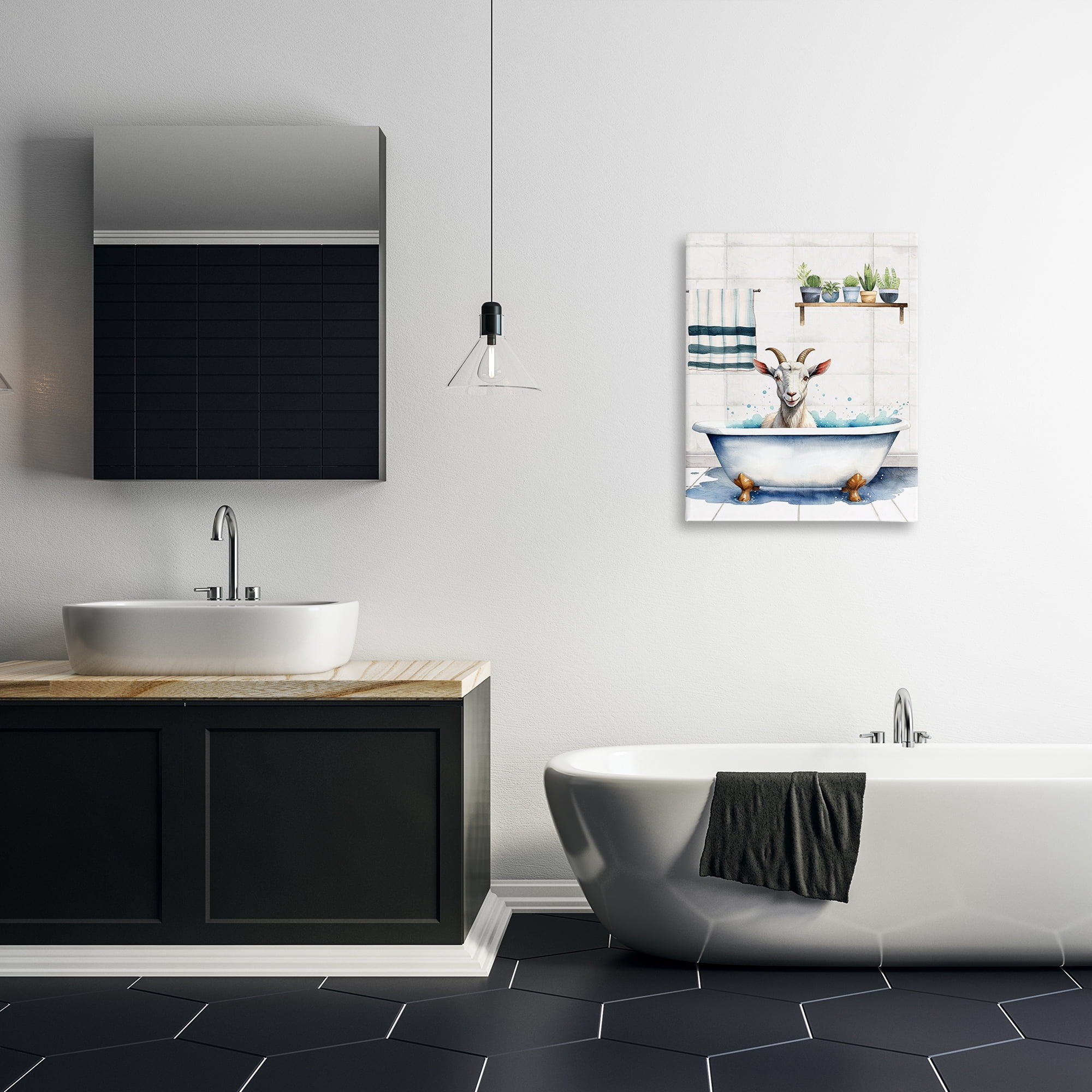 Stupell Industries Goat Bathtime Suds Bath & Laundry Painting Wrapped Canvas Art Print Wall Art, 24 x 30