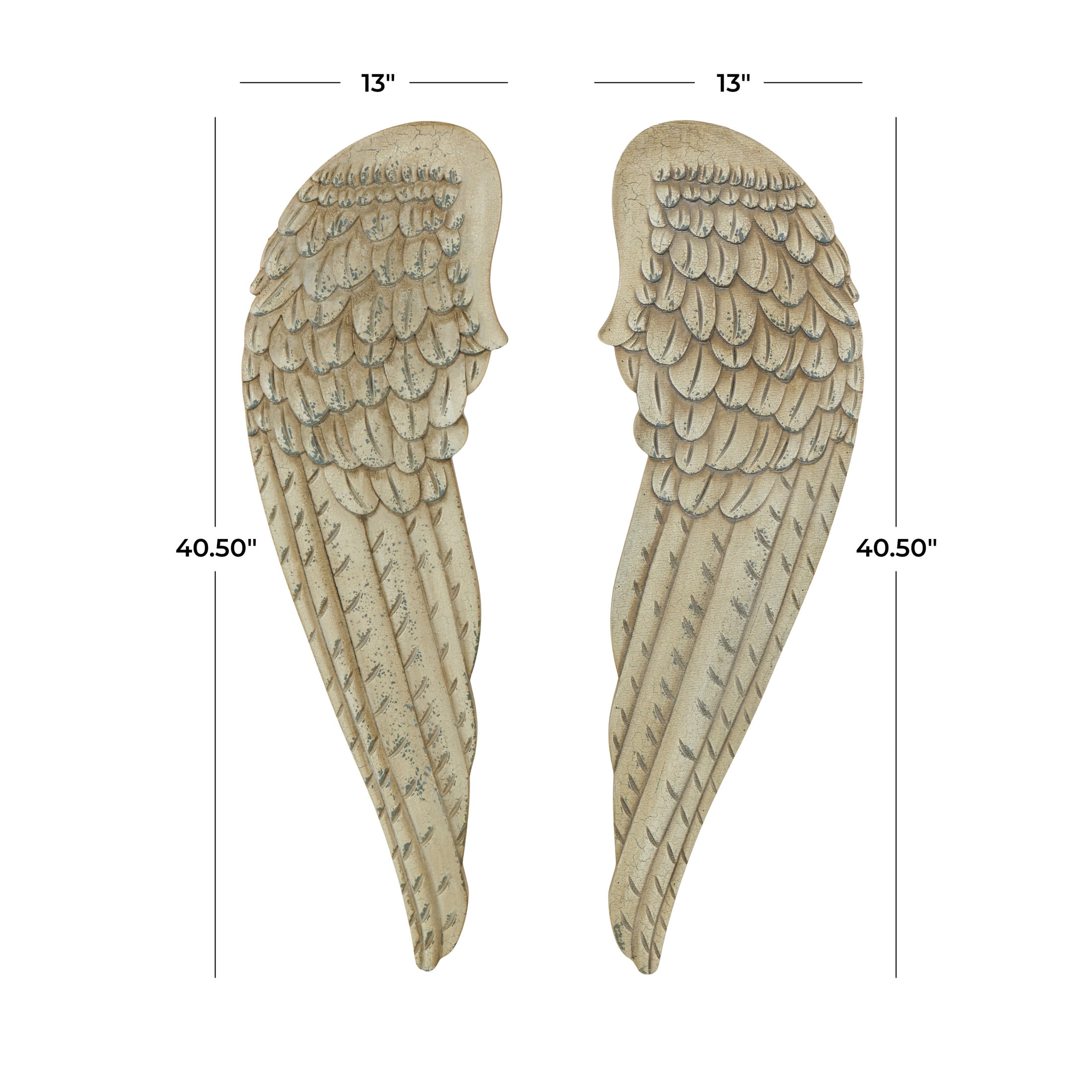 DecMode White Wooden Carved Wings Bird Wall Decor (2 Count)