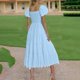 thumbnail image 4 of Vestido de Manga Larga Maxi para las Mujeres Caída Sólido Plisado, Sexy Manga Corta Elástica Cintura Boho Bolsillos, 4 of 9