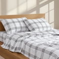 thumbnail image 6 of Color Sense 100% Cotton Queen Grey Plaid Flannel Sheet Set, Double Brushed and Extra Warm 4-Piece Set, 6 of 9