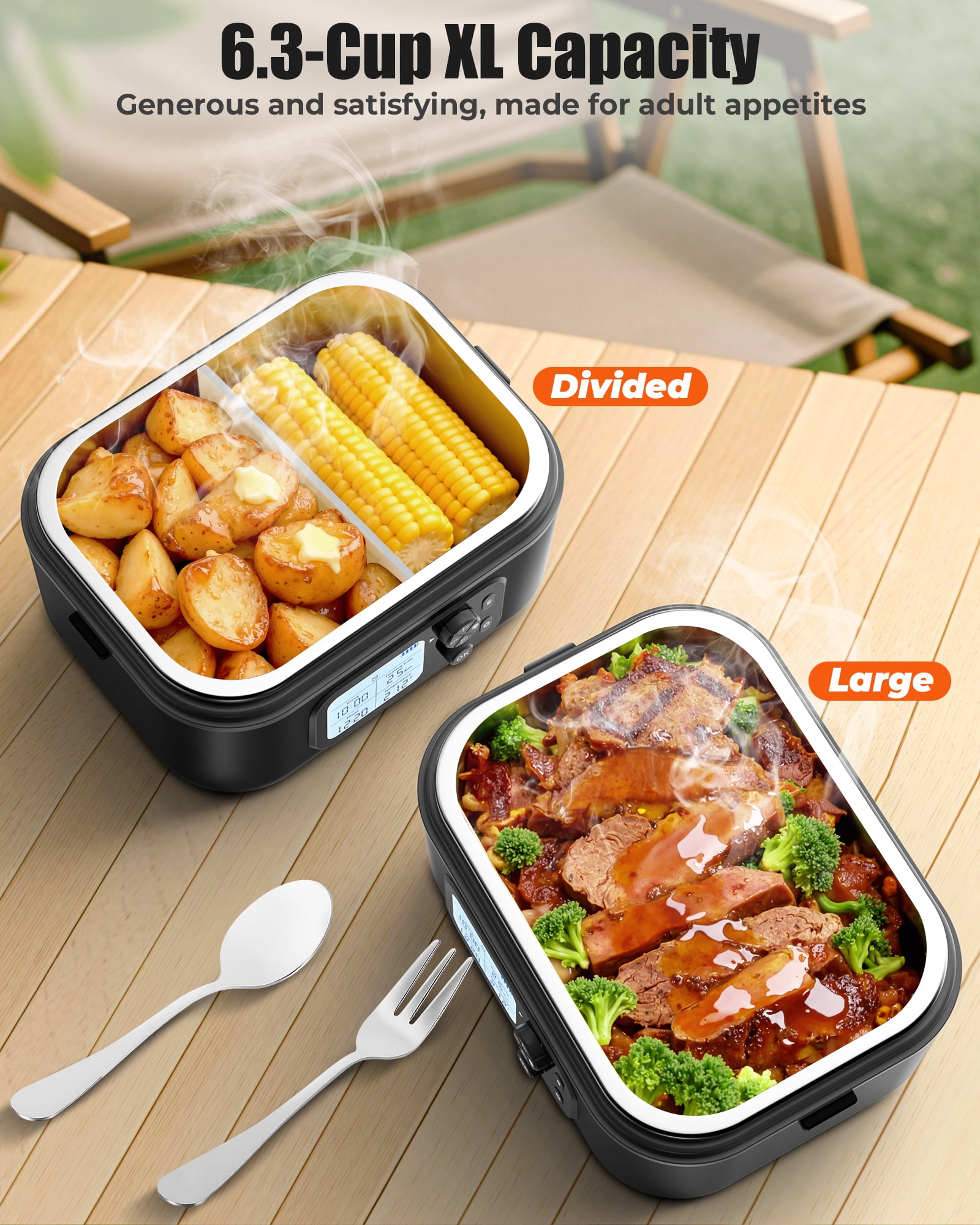 1.5L Portable Electric Lunch Box with Adjustable Temperature and Timing for Students and Elderly for Healthy Dieting, Stainless Steel Liner, Supports PD 3.1 and QC 3.0+ Fast Charging