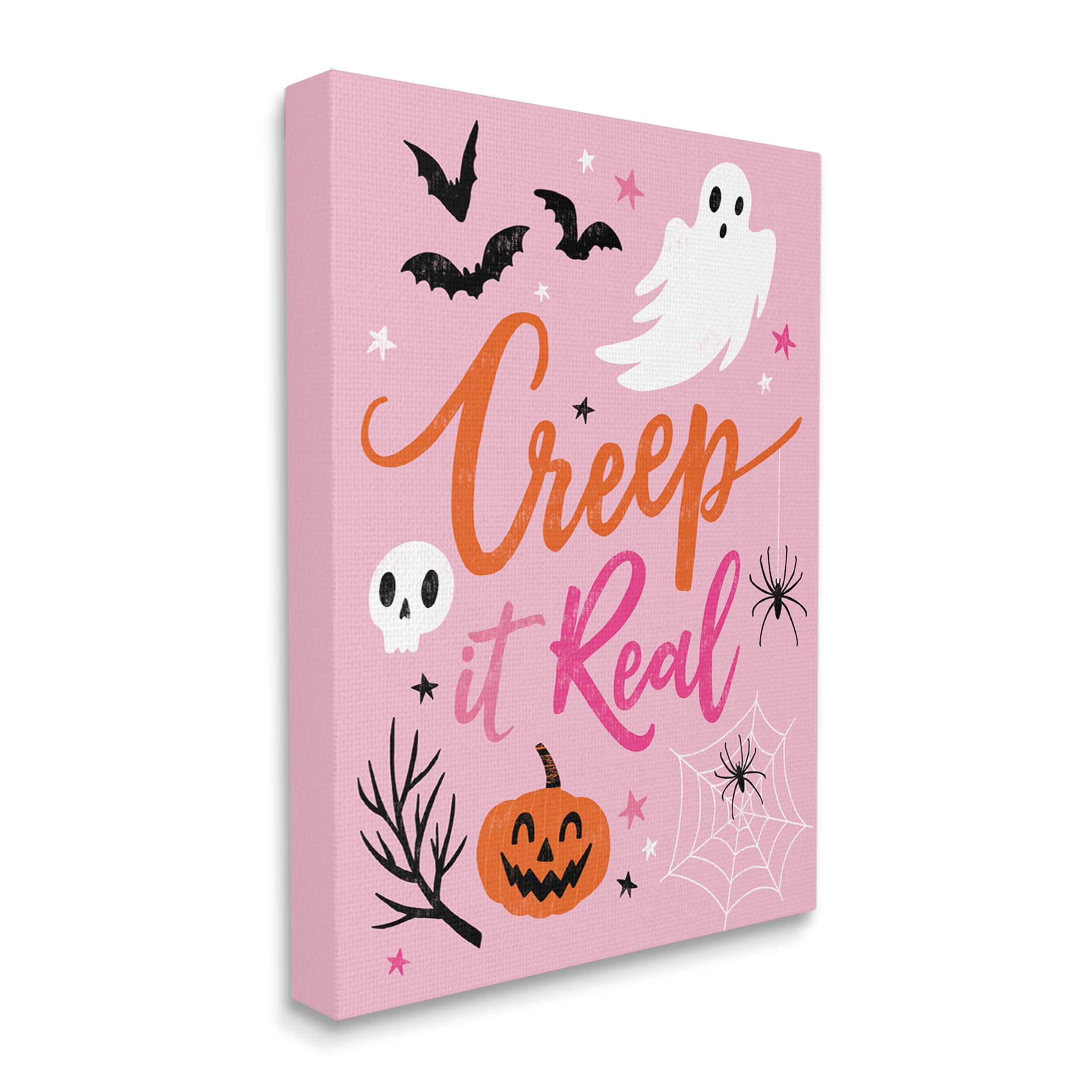 Creep It Real Pink Halloween Phrase Holiday Graphic Art Gallery Wrapped Canvas Print Wall Art