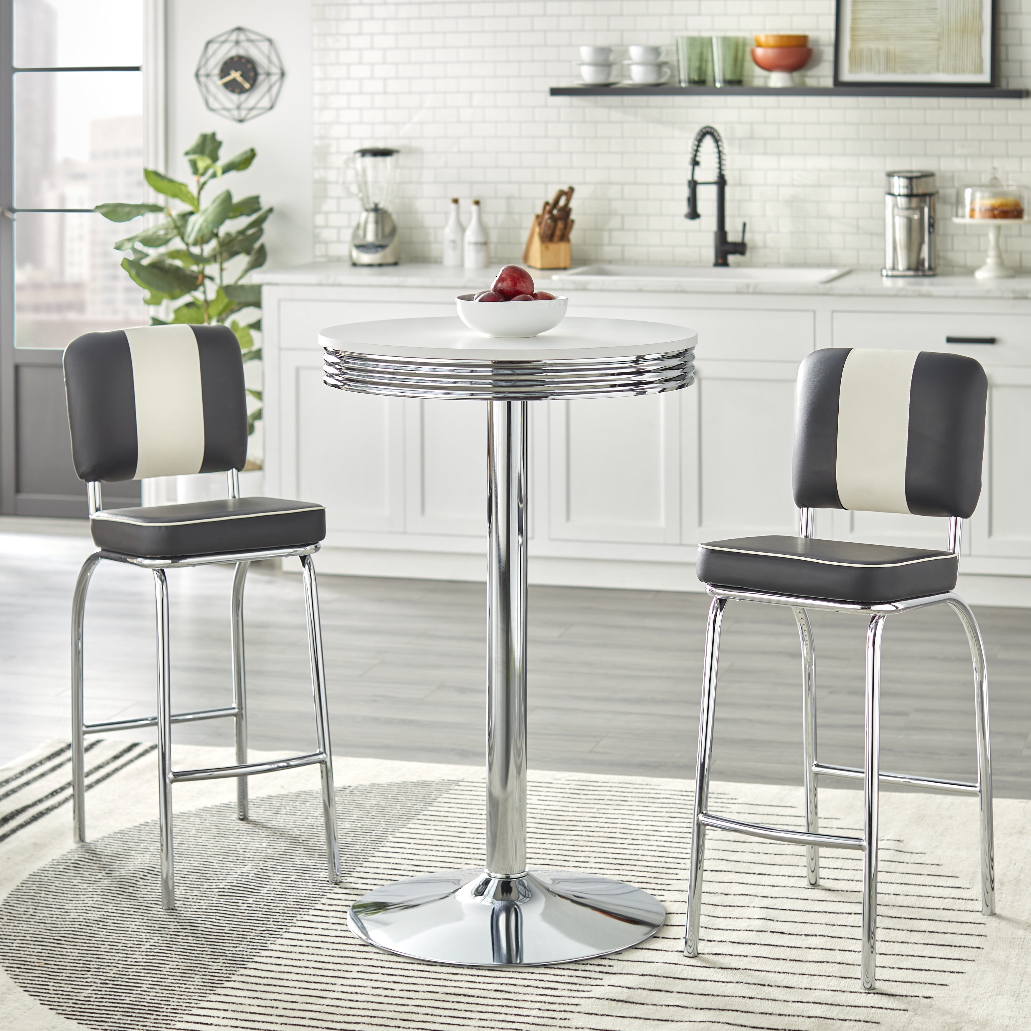 TMS 30" City Street Retro Stool (Set of 2), Black and Chrome