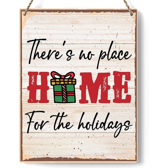 Novelty There's No Place Like Home For The Holidays Christmas Vibes Decorations Wood Sign Rustic Hanging Plaque Wall Art Sign Wall Decor for Farmhouse Home Kitchen 8x12 Inch
