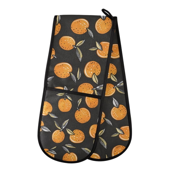 Dailycode Double Sided Oven Mitt with Loop Heat Resistant Kitchen Long Potholders 7" x 35" Hand Drawn Oranges