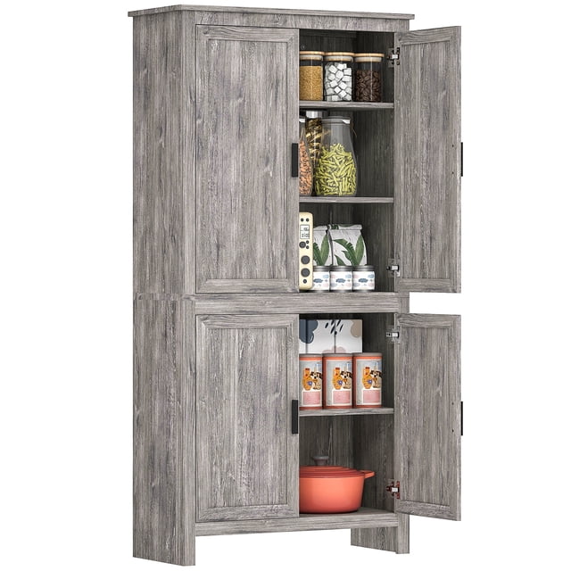 HOMCOM Armoire de Rangement de Garde-Manger de Cuisine 64 Pouces, avec Tablettes Ajustables, Gris