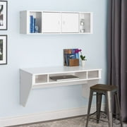 Floating Desks Prepac Designer Floating Desk With Hutch In Fresh White Finish