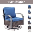 thumbnail image 6 of OPOHORO 6-Piece Outdoor Patio Furniture Set with Sofa, 2 Swivel Rocking Chairs, 2 Ottomans and Coffee Table, PE Wicker Deep Seating with Blue Cushions for Deck or Porch, 6 of 15