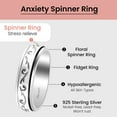 thumbnail image 3 of Spinner Ring for Women - Spinning  Anxiety Ring for Men - Wedding Band 925 Sterling Silver Platinum Plated Floral Boho Aesthetic Jewelry Stress Relief Women Size 7  Christmas Gifts, 3 of 8