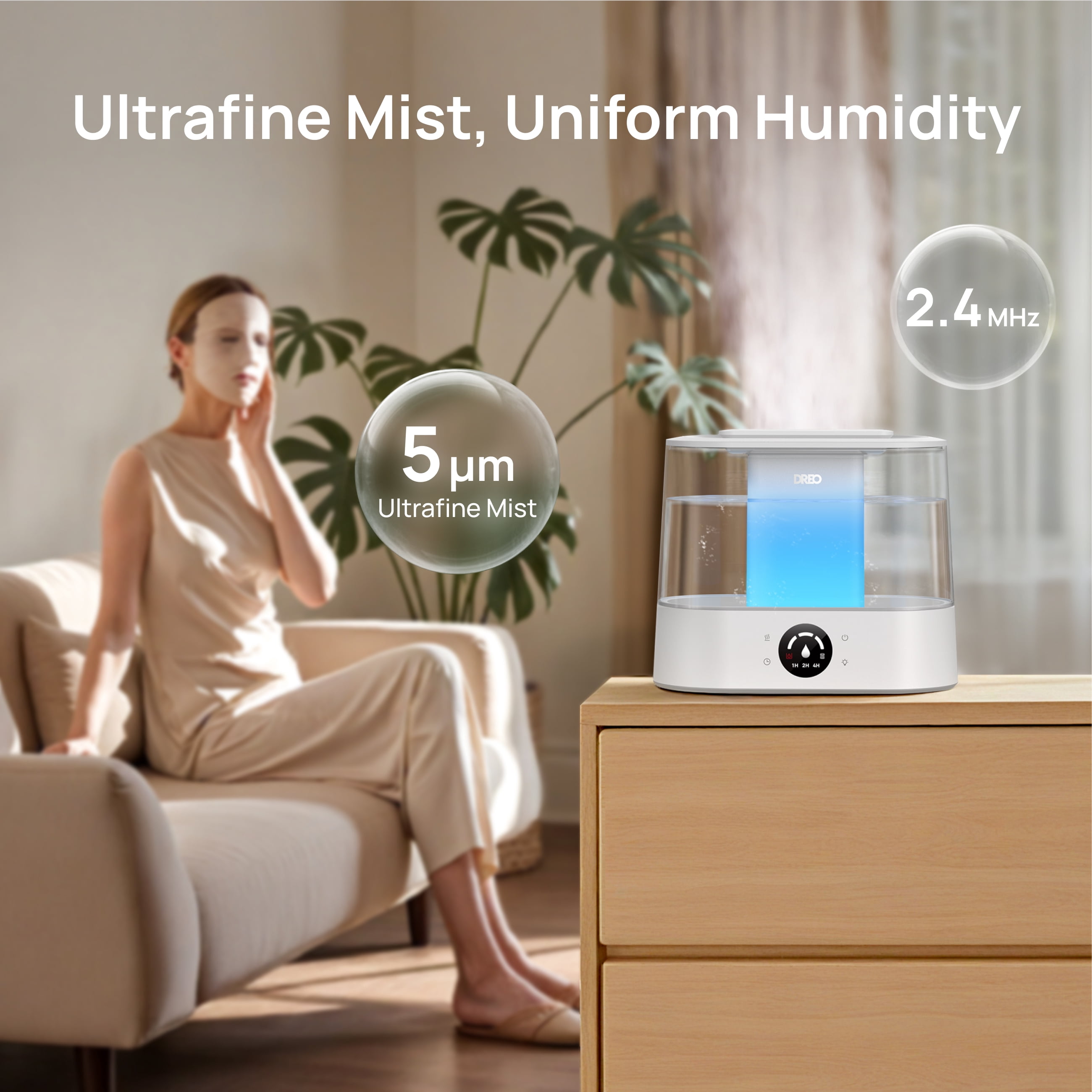 DREO 4L Cool Mist Humidifier for Large Room, 36H Long Runtime Top-Fill Humidifiers, Essential Oil Aroma Pad Tray, 28dB Quiet Ultrasonic Humidifier for Home, Touch Control