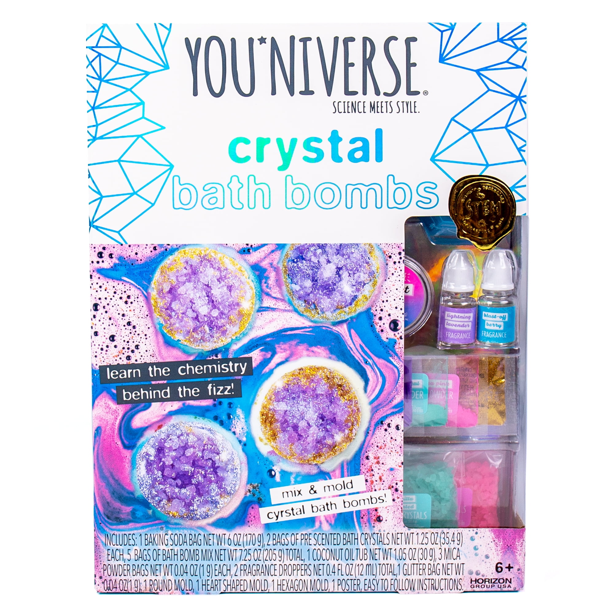YOUniverse Crystal Bath Bombs, Mix & Mold Your Own Bath Bombs, Bath Crystals, Boys and Girls, Ages 6 and Up