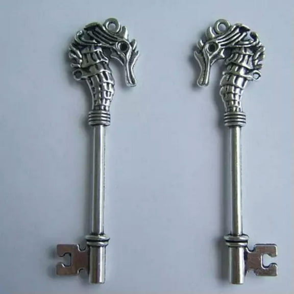 U8MO Large Skeleton Keys Antiqued Silver Seahorse Key Nautical Charms 2/4 pieces-4pcs