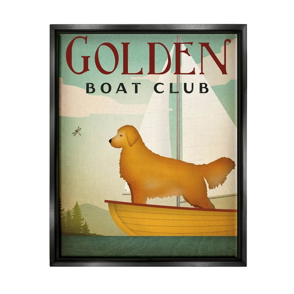 Stupell Industries Boat Club Dog Sailing Graphic Art Jet Black Floating Framed Canvas Print Wall Art, Design by Ryan Fowler