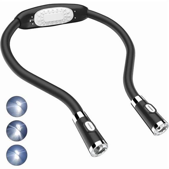 LED reading light, neck light, hands-free, flexible to wear around the neck, battery-powered