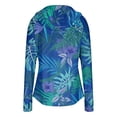 thumbnail image 5 of UPF 50+ Sun Protection Hoodie for Women - Tropical Floral Print Long Sleeve Zip Up Jacket with Thumbholes & Pockets, Lightweight Active Rash Guard Dark Blue XXL, 5 of 6