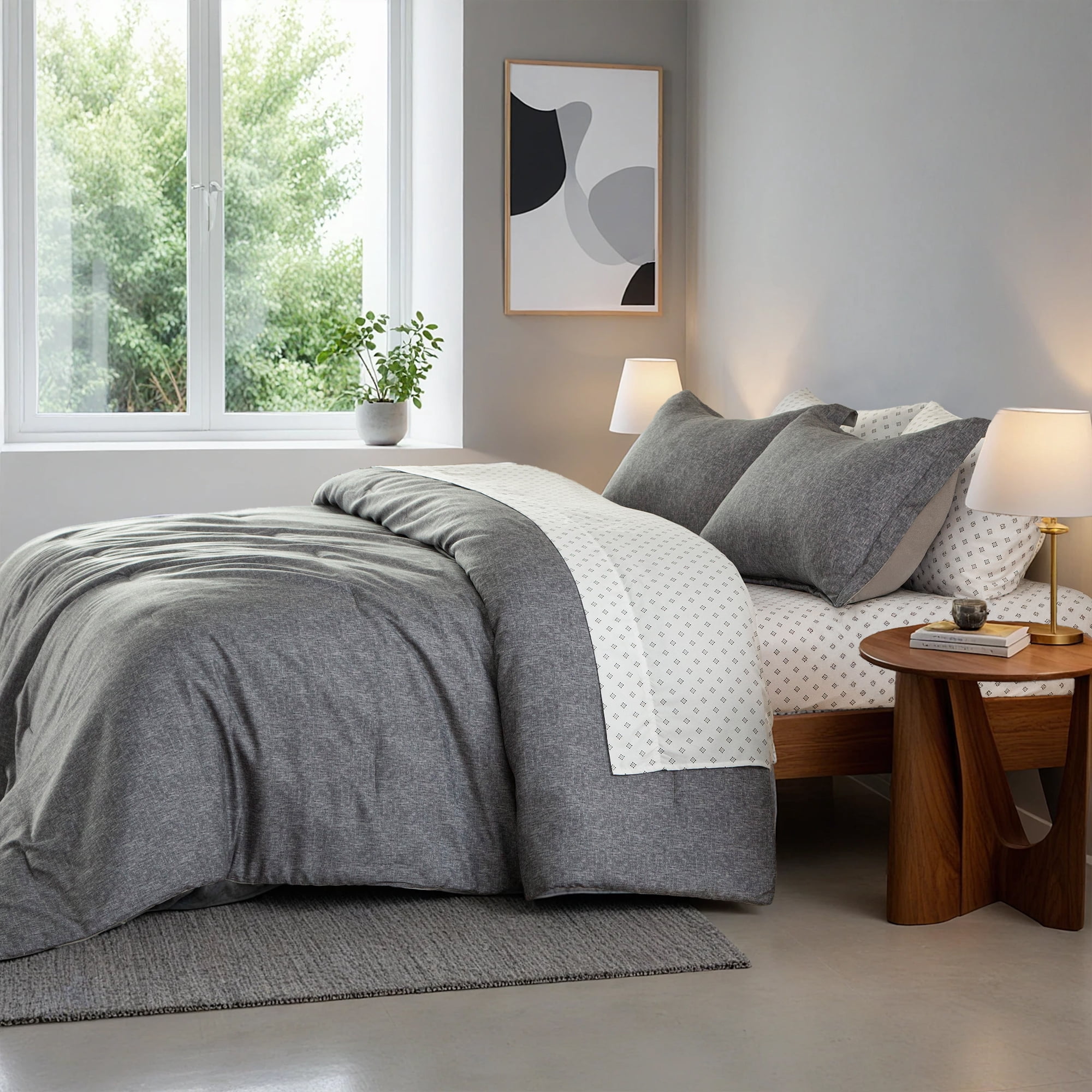 Regency Heights King Size Comforter Set, 7-Piece Reversible Bed in a Bag with Sheets, Gray