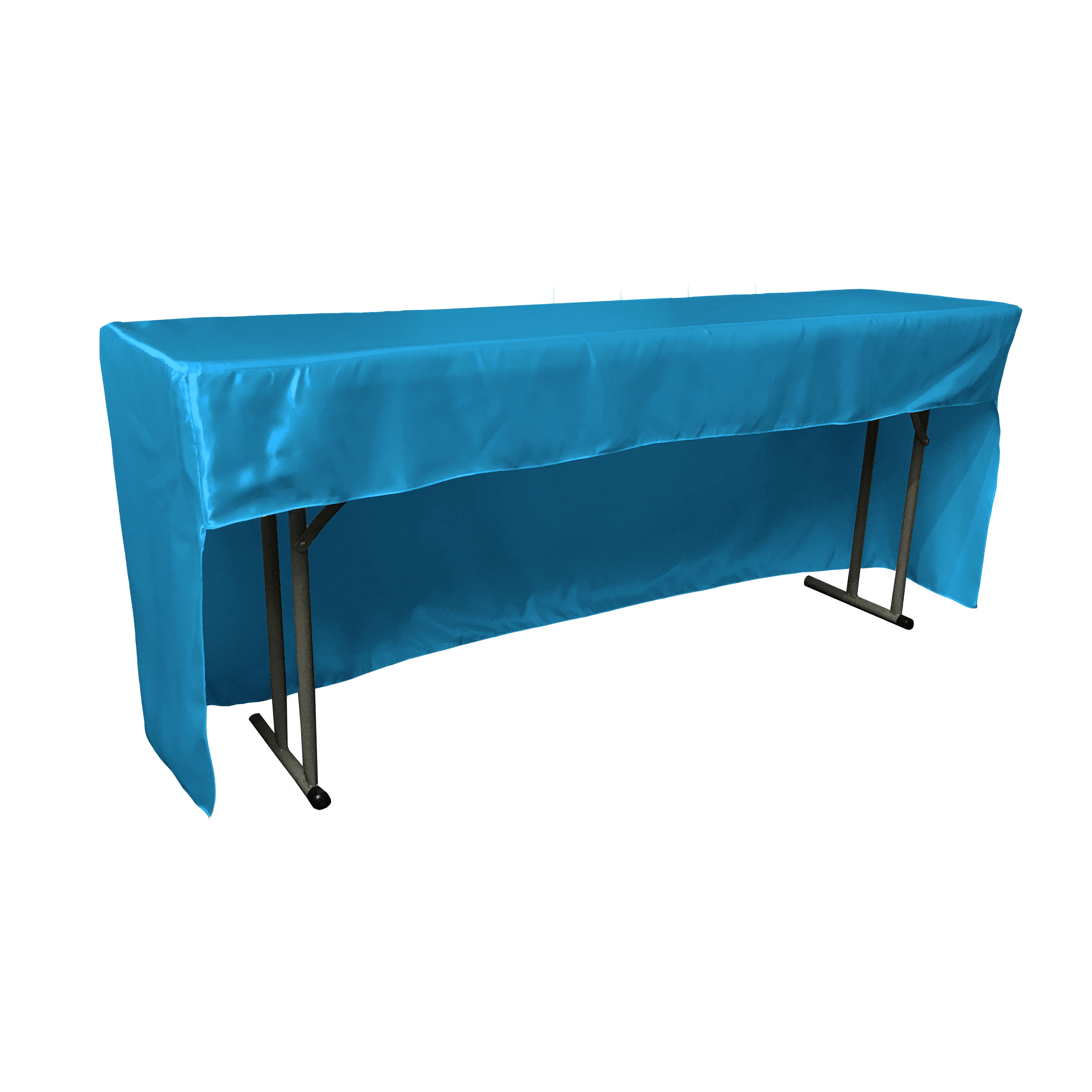 LA Linen Open Back Fitted Bridal Satin Classroom Tablecloth 96 by 18 by 30Inch, Turquoise