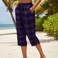 thumbnail image 2 of Women's Cotton Polyester Wide Leg Capri Pants, Mid Waisted Elastic Waist Straight Tube Casual, Pockets with Drawstring Relaxed Fit, Office Beach Travel Summer, Cropped Pants, 2 of 8