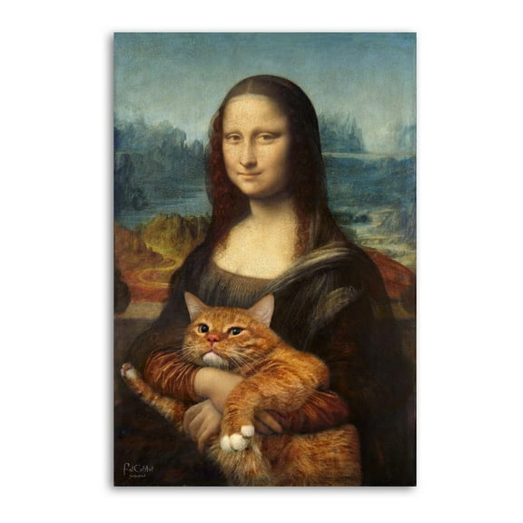 Mona Lisa Cat Canvas Poster Wall Art Picture Prints Hanging Photo Gift Decor Home Posters Artworks 12x18inch(30x45cm)