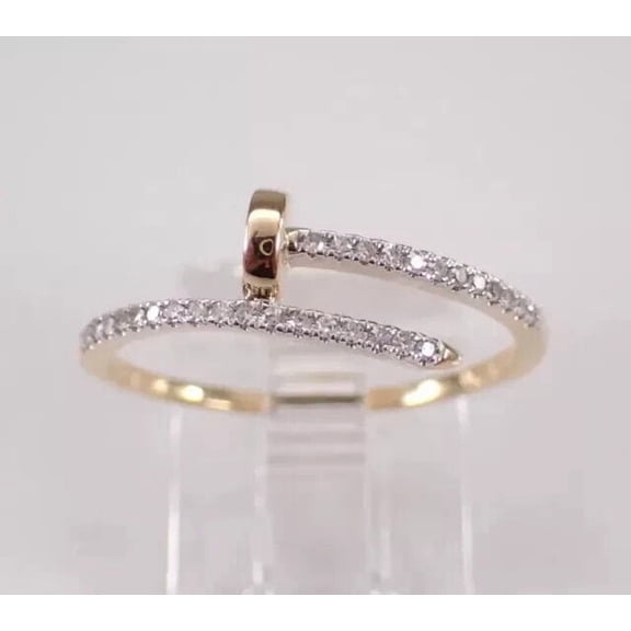 1.00Ct Round Cut Lab-Created Diamond Women's Nail Design Ring 14k Yellow Gold Plated Silver