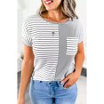 thumbnail image 2 of Camiseta de mujer de manga corta con patrón de tiras y cuello redondo, Top cómodo para viajes de verano, 2 of 4