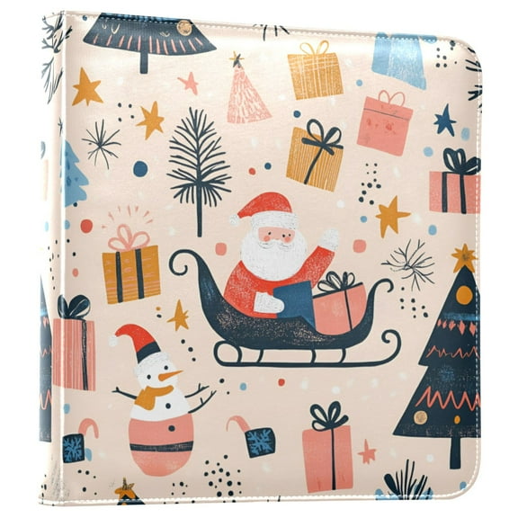 FORMRS 3 Ring Photo Album 4"x6" Self Adhesive Large Capacity PU Leather Cover, Beige Christmas Santa