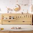 thumbnail image 3 of Twin Bed with Built-in Bookshelves and Staircase,Safety Rails,Storage Trundle Bed Frame,Solid Wood Construction,for Guest Room Bedroom,Light Natural, 3 of 6