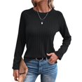 thumbnail image 3 of Camisetas de Larga para Mujer, Ropa de Moda de Otoño, Tops Modernos, Camiseta Básica de Punto con Cuello Redondo Negro L, 3 of 9